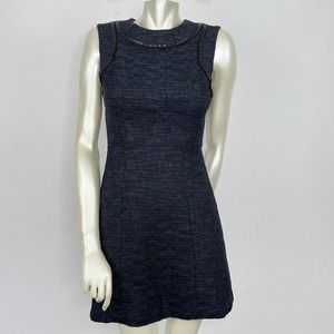 Shoshanna Black/Blue Woven Sleeveless Shift Workwear Lined Dress Size 6